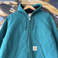 Vintage Carhartt Active Jacket Mens XL Aqua Green J04 AQU Hooded Full Zip Canvas Heavyweight Carhartt Style Coat 90s Y2K