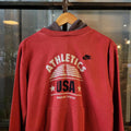 SWT273 - Vintage Retro Essential adult Nike Athletics USA Making Tracks Grey Red Hoodie sweatshirt with big graphic spellout small chest embroidered logo #nike #90s #track #casual #running