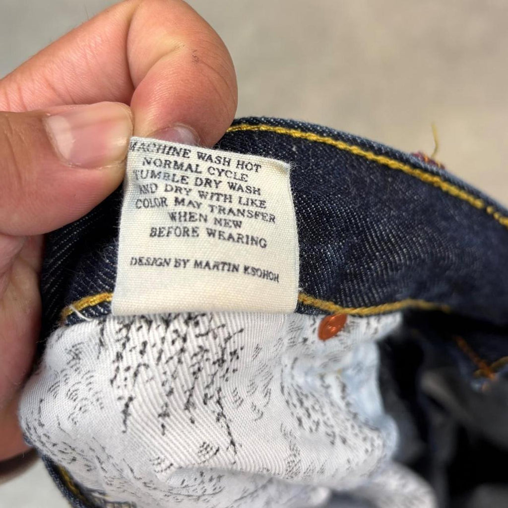 Red Monkey Company RMC Jeans Mens 40x34 Japanese Selvedge Denim Dark Blue Wash Straight Leg Martin Ksohoh Embroidered Samurai and Geisha Detailing Hip Hop Y2K