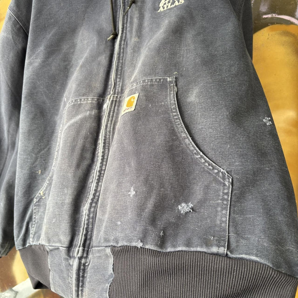 Vintage Carhartt Active Jacket Mens XL Navy J131-DNY Made In USA Full Zip Hooded Canvas Heavyweight Coat 90s Y2K