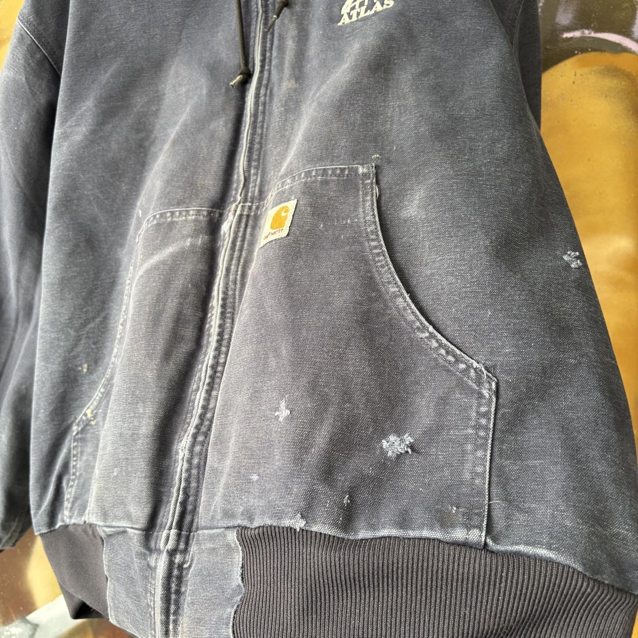 Vintage Carhartt Active Jacket Mens XL Navy J131-DNY Made In USA Full Zip Hooded Canvas Heavyweight Coat 90s Y2K
