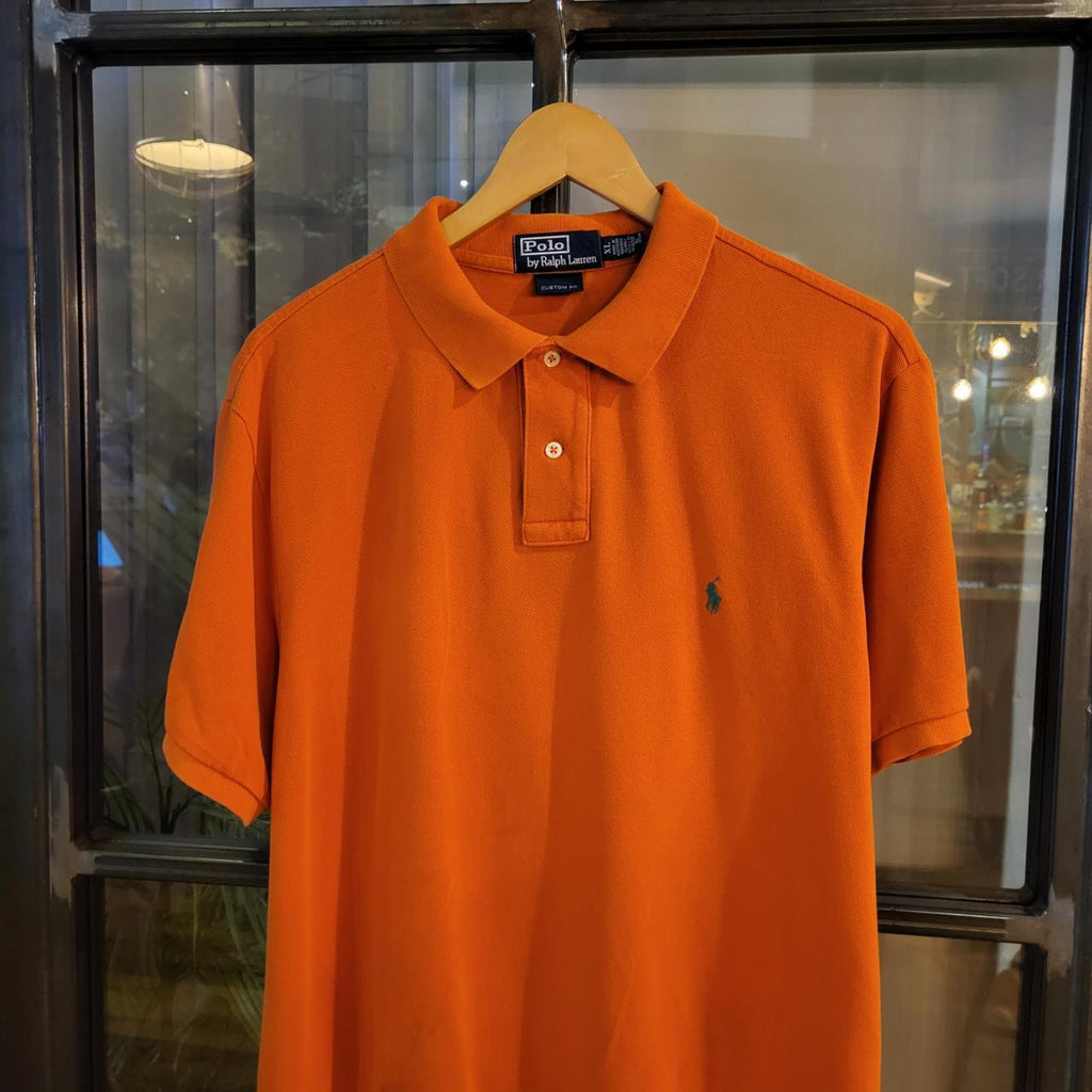 POL150P - Vintage Ralph Lauren Orange Polo Shirt Short Sleeve collared button up top #Y2K #preppy #chiefkeef #golf
