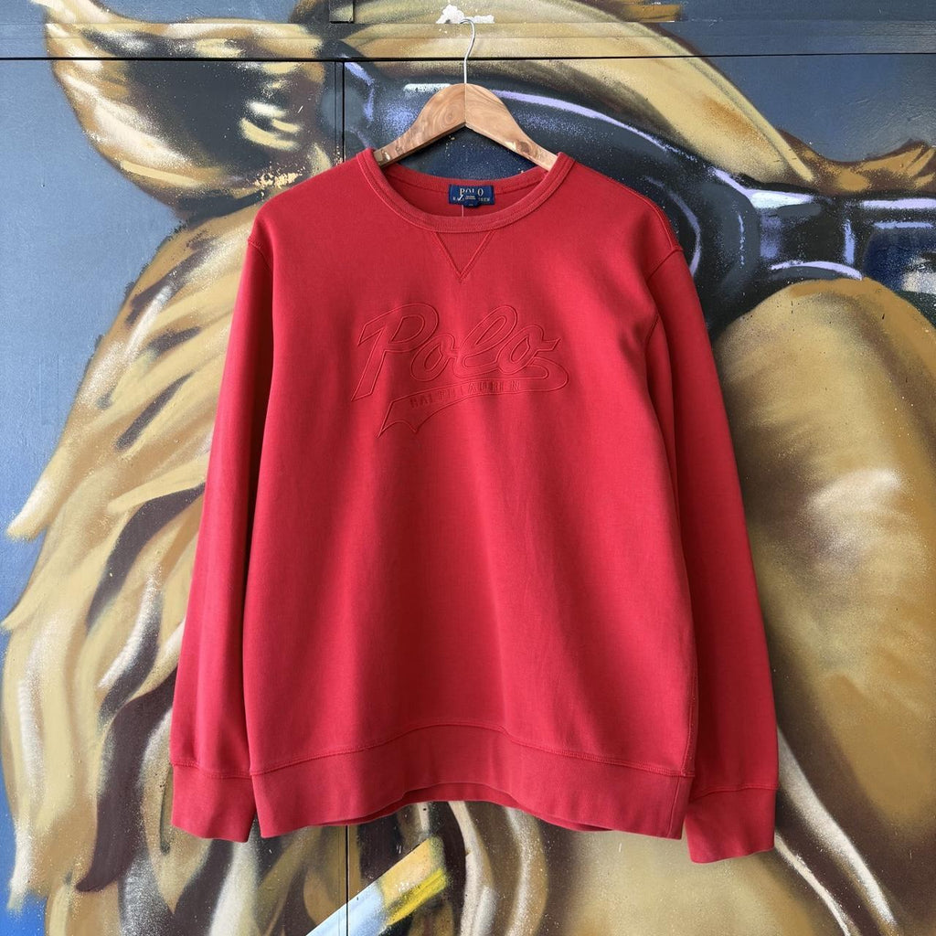Vintage Polo Ralph Lauren Sweatshirt  Women’s XL Red  Embroidered Spell Out Logo Pullover Jumper Top 90s Y2K 00s