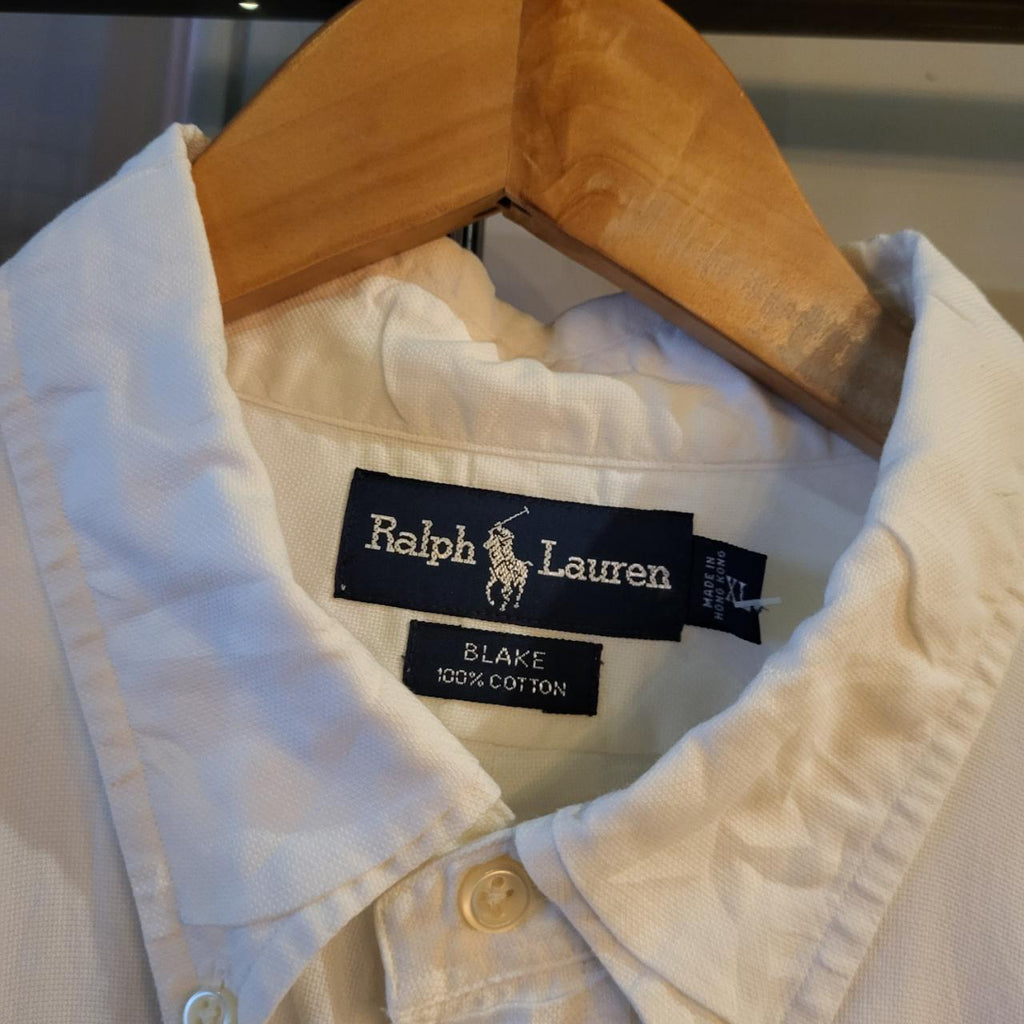 RLS080 - Vintage Ralph Lauren White Plain Shirt Short Sleeve collared button up top #Y2K #preppy #chiefkeef #golf #oldmoney