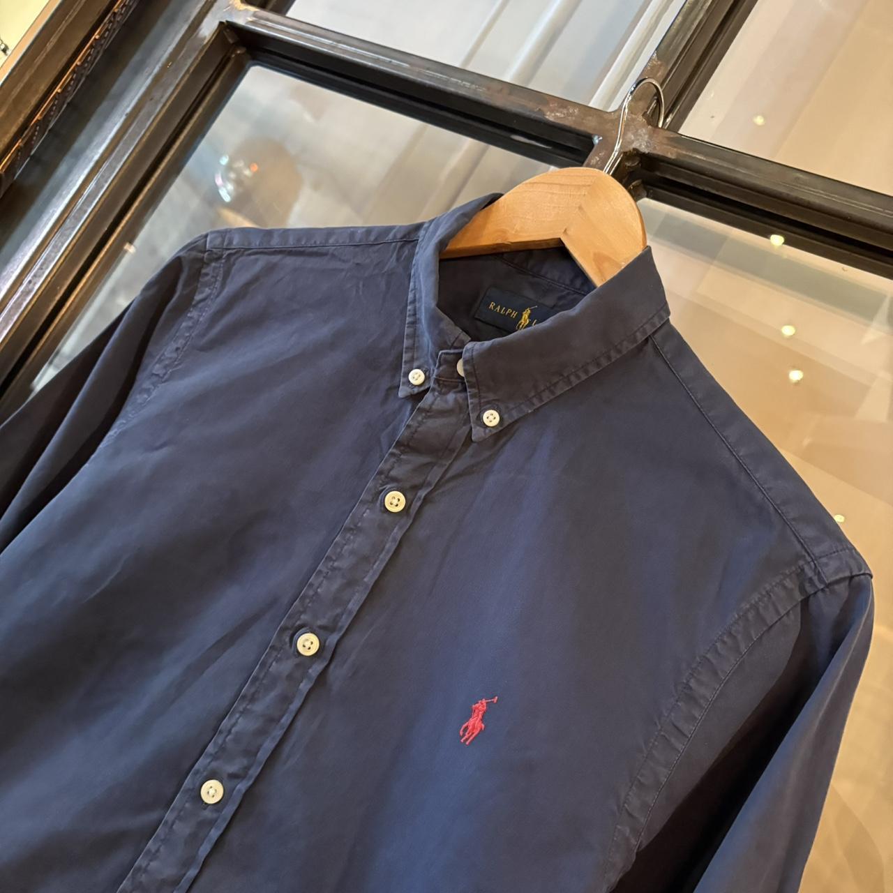 RLS241-P - Vintage Ralph Lauren Plain Navy Longsleeve collared button up polo shirt top #Y2K #preppy #chiefkeef #smartcasual #oldmoney