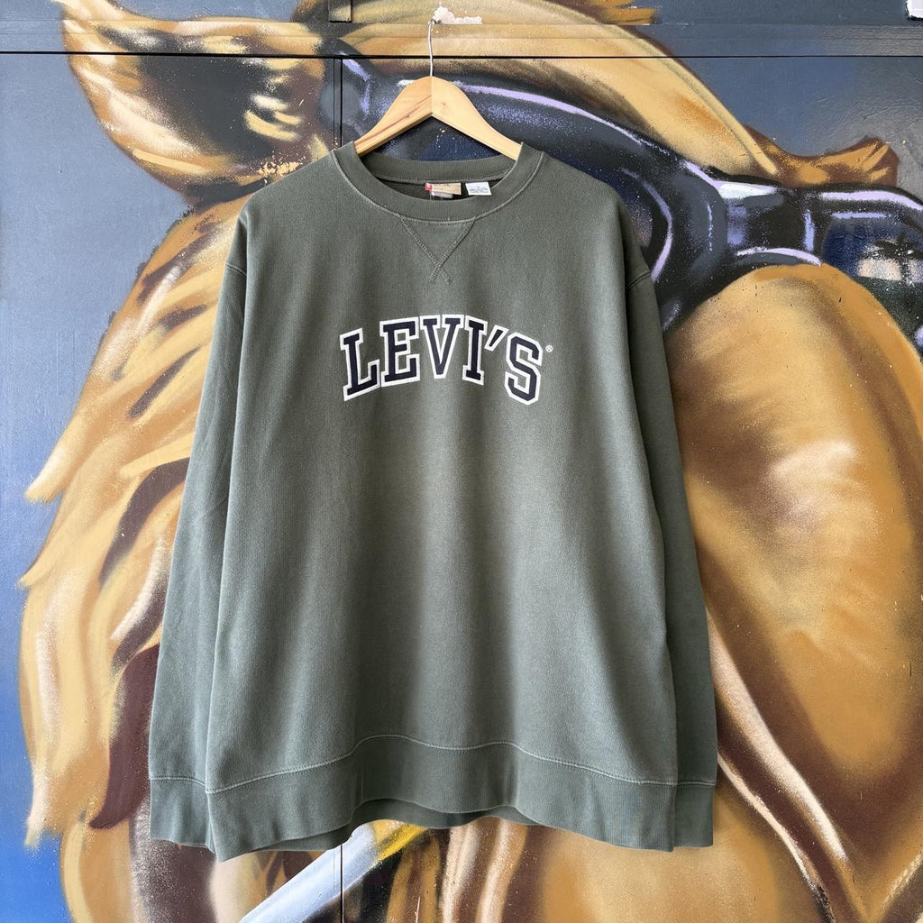 Vintage Levi’s Sweatshirt Mens Large Green Embroidered Spell Out Red Tab Pullover Jumper Top 90s Y2K 00s
