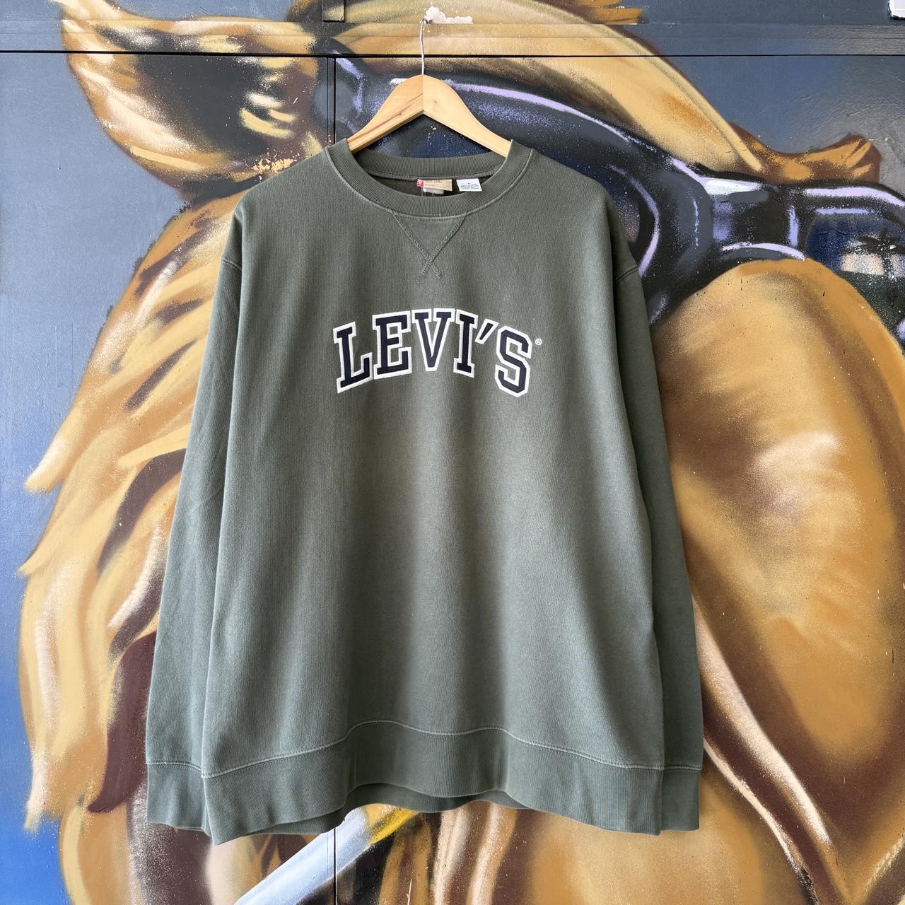 Vintage Levi’s Sweatshirt Mens Large Green Embroidered Spell Out Red Tab Pullover Jumper Top 90s Y2K 00s
