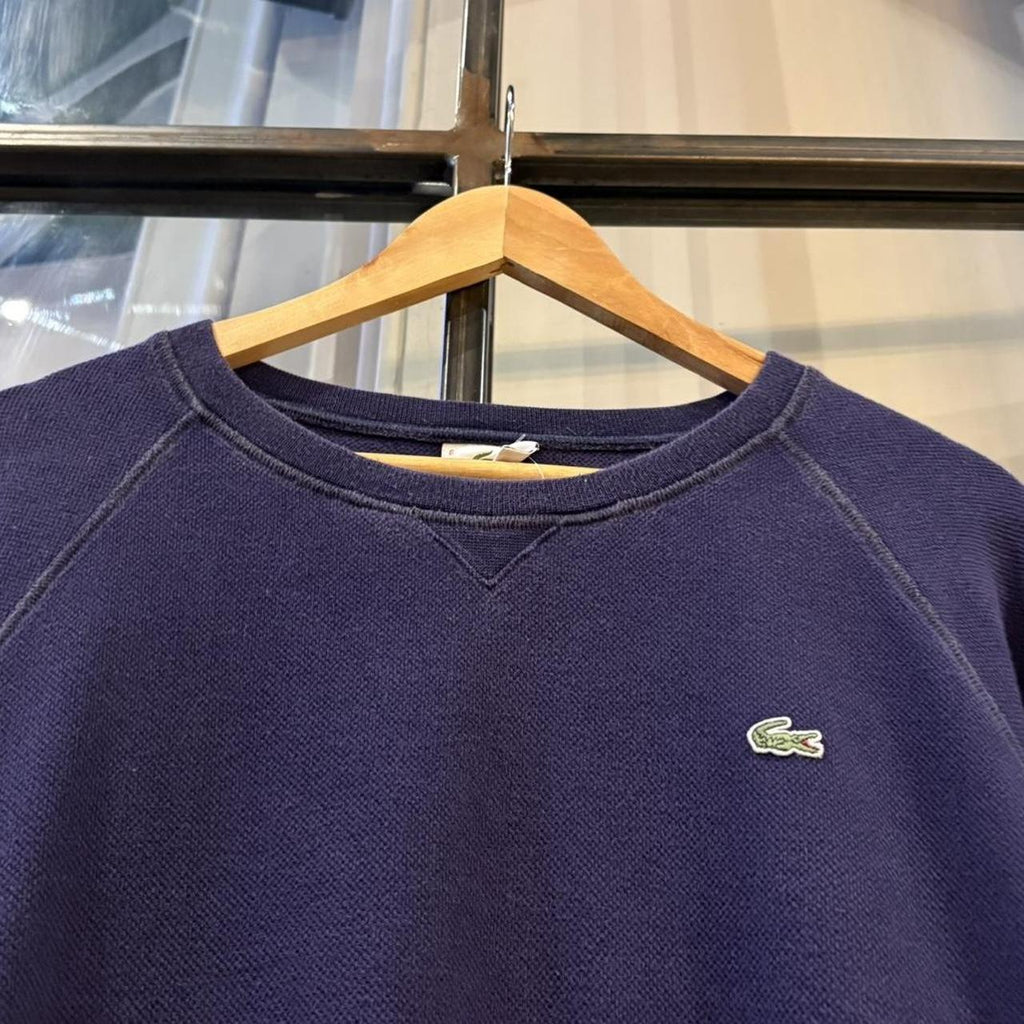 Vintage Retro Essential Navy Lacoste Raglan Jumper Sweatshirt with embroidered crocodile patch logo #90s #sportswear #raglan #y2k #lacoste