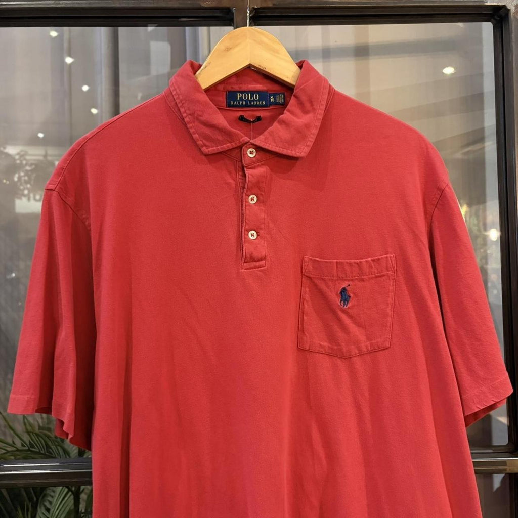 BR1912AH-F - Vintage Retro Ralph Lauren Plain Red Pocket Polo Shirt Short Sleeve collared button up top  #Y2K #preppy #chiefkeef #oldmoney #ralphlauren