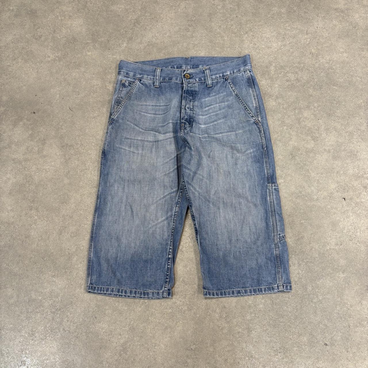 Vintage Levi’s Jorts Mens 33” Blue Wash Denim Super Long Below Knee Jean Shorts Baggy Wide Leg Skate Surf Hip Hop 00s Y2K