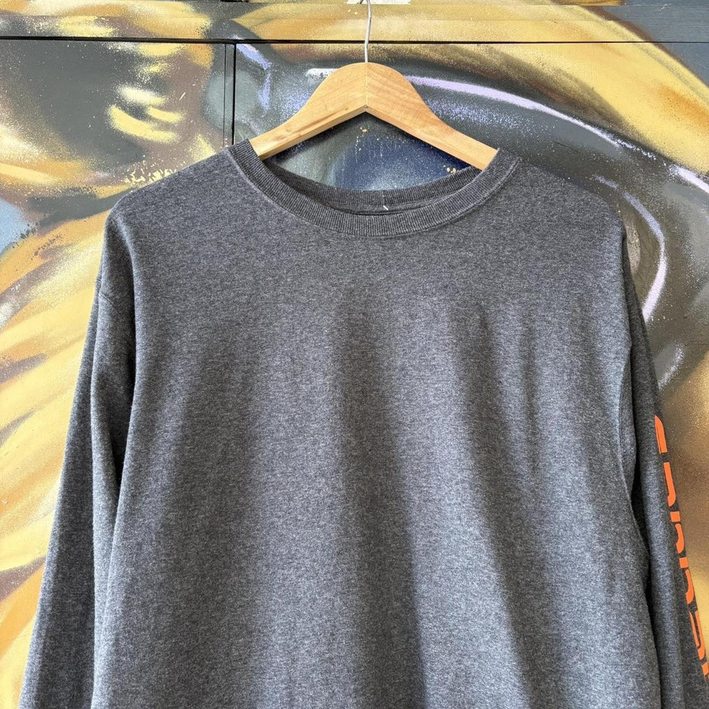 Vintage Carhartt Long Sleeve T Shirt Tee Mens Medium Grey Sleeve Logo Workwear Spellout Top 90s Y2K