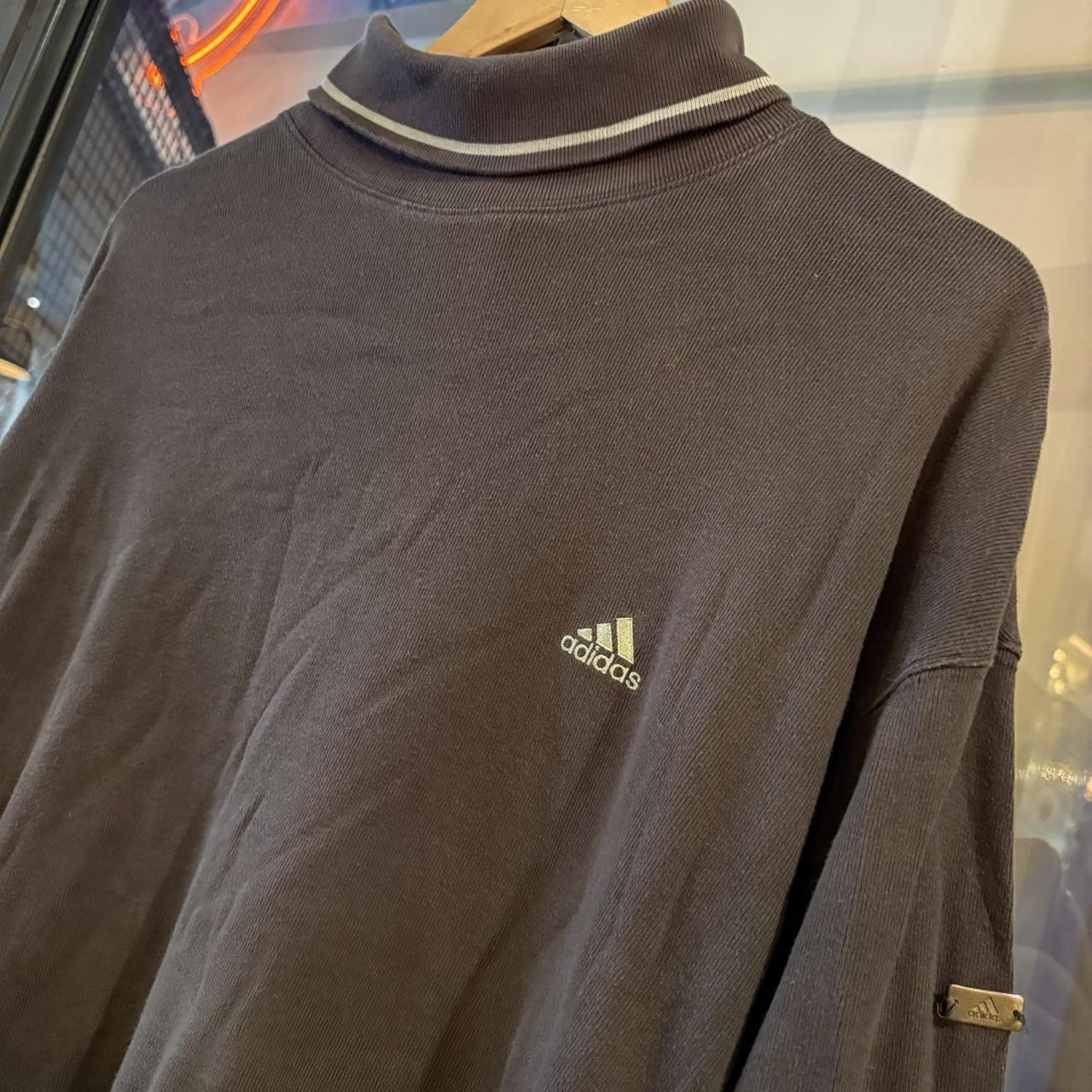 SWT700F - Vintage Retro Essential Grey Adidas Mock / Roll Neck Sweatshirt Hoodie with embroidered logo #90s #sportswear #essential #adidas #y2k