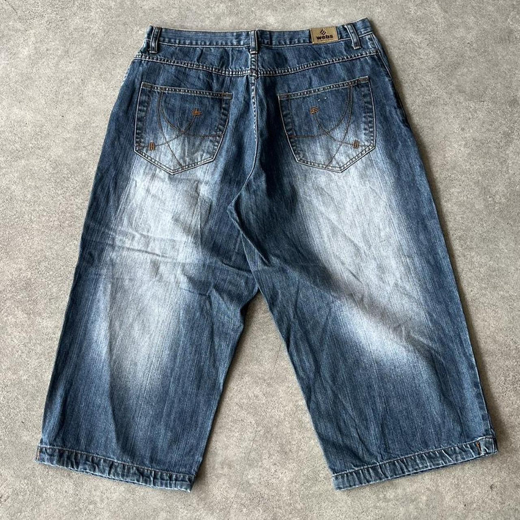 Webs Y2K Dark Wash Embroidered Denim 3/4 Jorts
