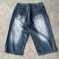 Webs Y2K Dark Wash Embroidered Denim 3/4 Jorts