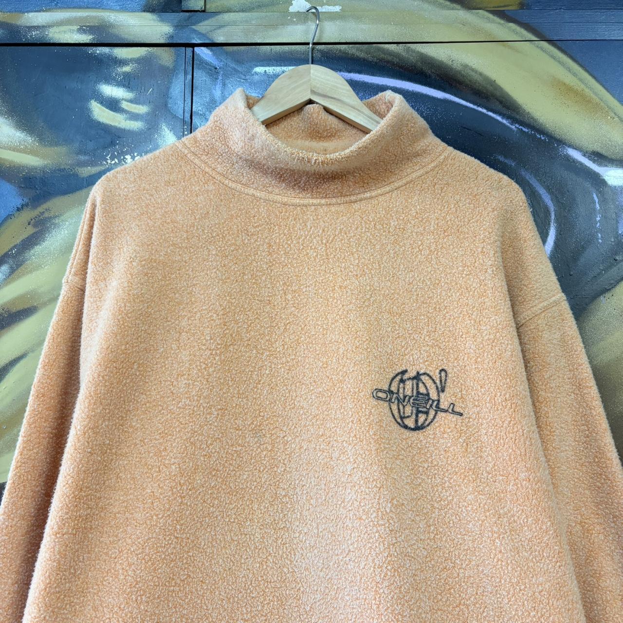 MES1102AW-U - Vintage Retro Essential Peach O’Neill Fleece Mock / Roll Neck Jumper Sweatshirt with embroidered spell out logo #90s #surfer #skater #y2k #oneill