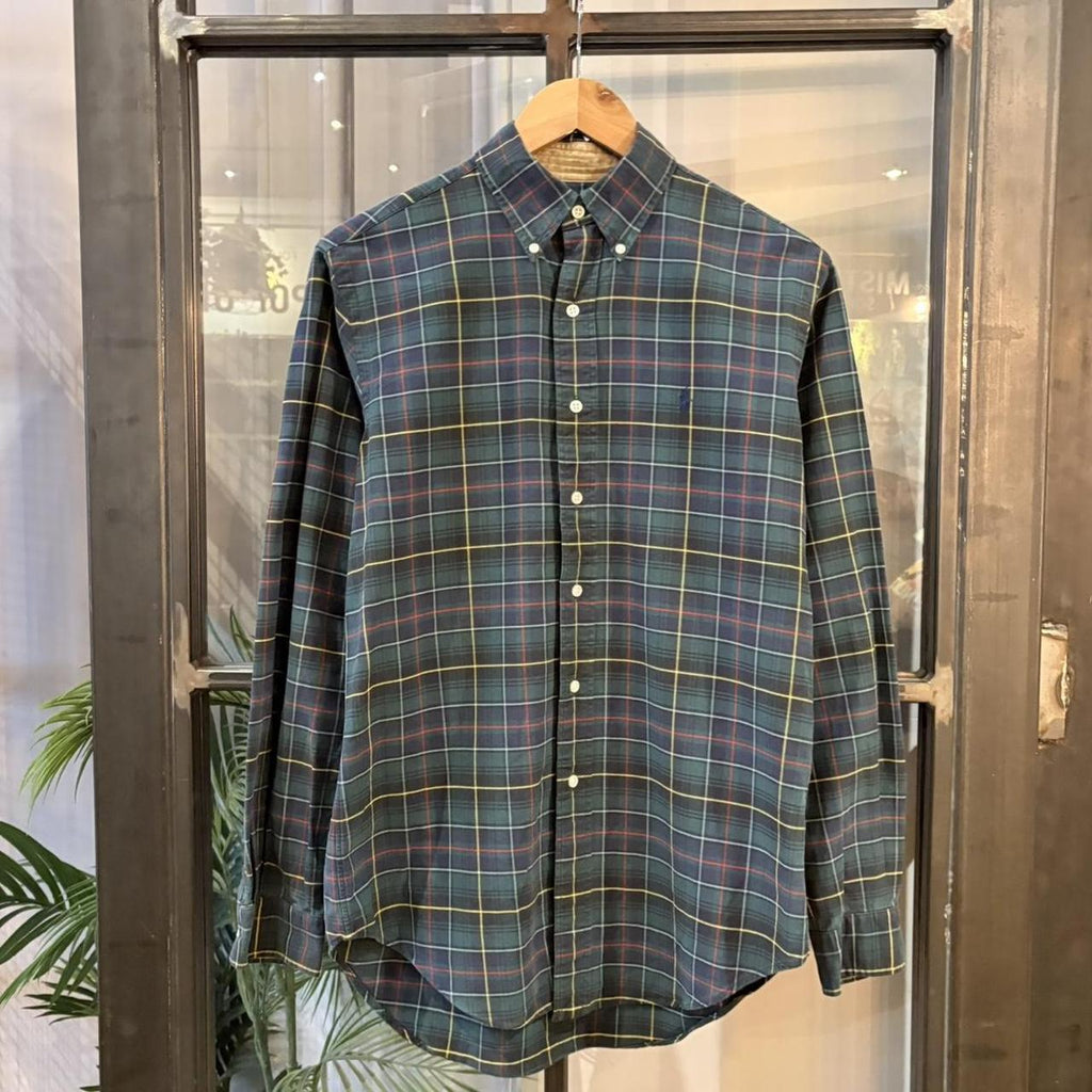 Vintage Polo Ralph Lauren Tartan Oxford Shirt Top Mens Small Green Plaid Check Button Down Long Sleeve Pony Horse Logo Old Money Preppy Classic Casual Streetwear 90s Y2K