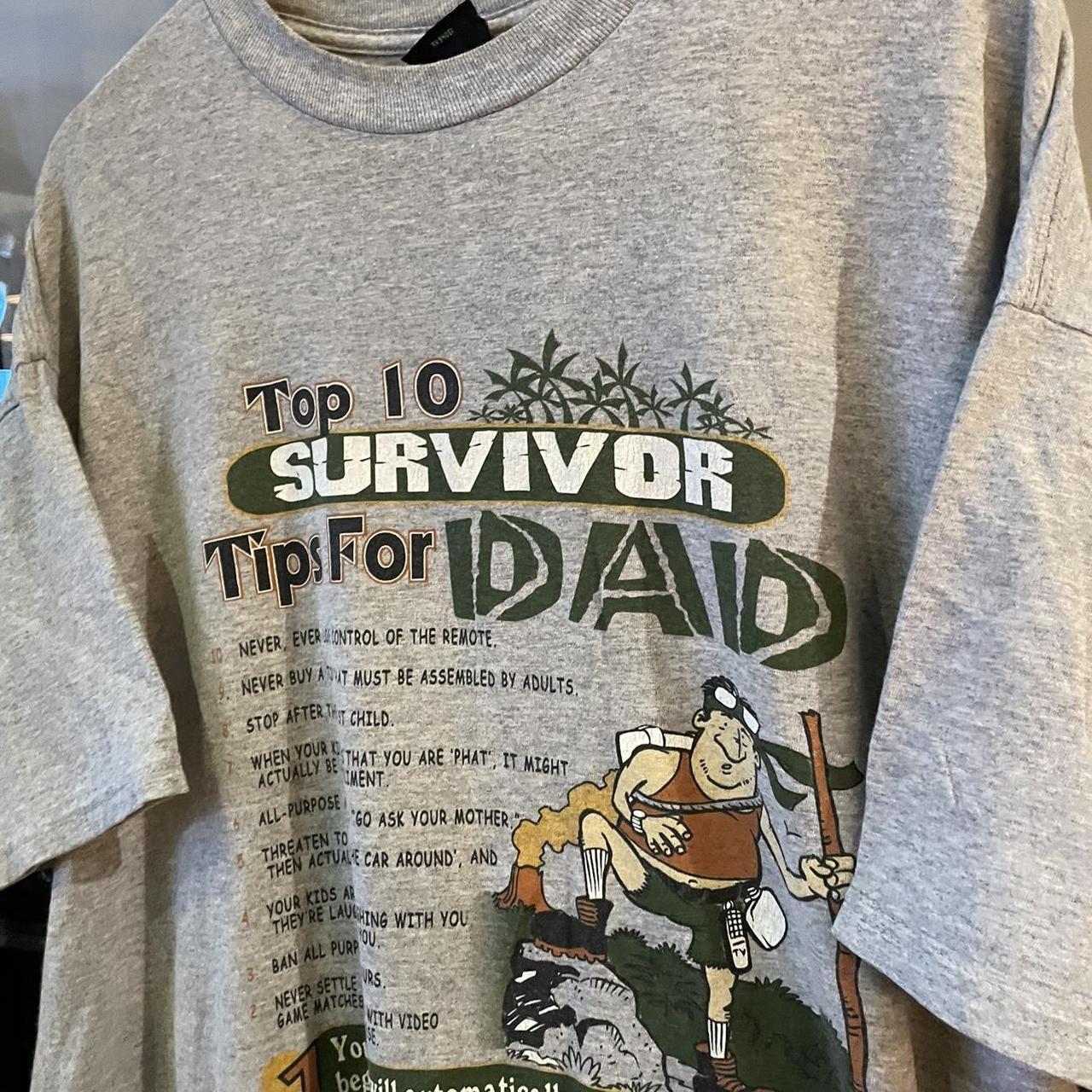 0225H118P - Vintage Retro Essential Top 10 Suvivor Tips for Dads Grey Graphic Print Top Tee T-shirt #90s #graphic #top #essential #dad
