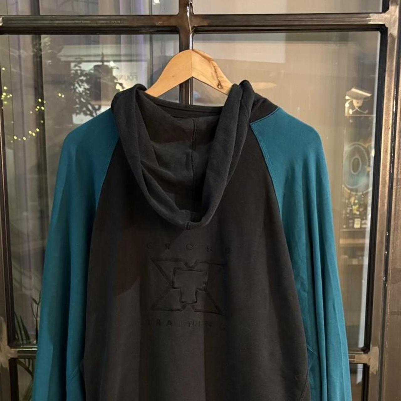 1224A39BR - Vintage Retro Essential Nike 90s X Training  Black Teal Full Zip Up Hoodie Jumper Sweatshirt with big spellout embroidered logo #90s #sportswear #essential #nike #y2k