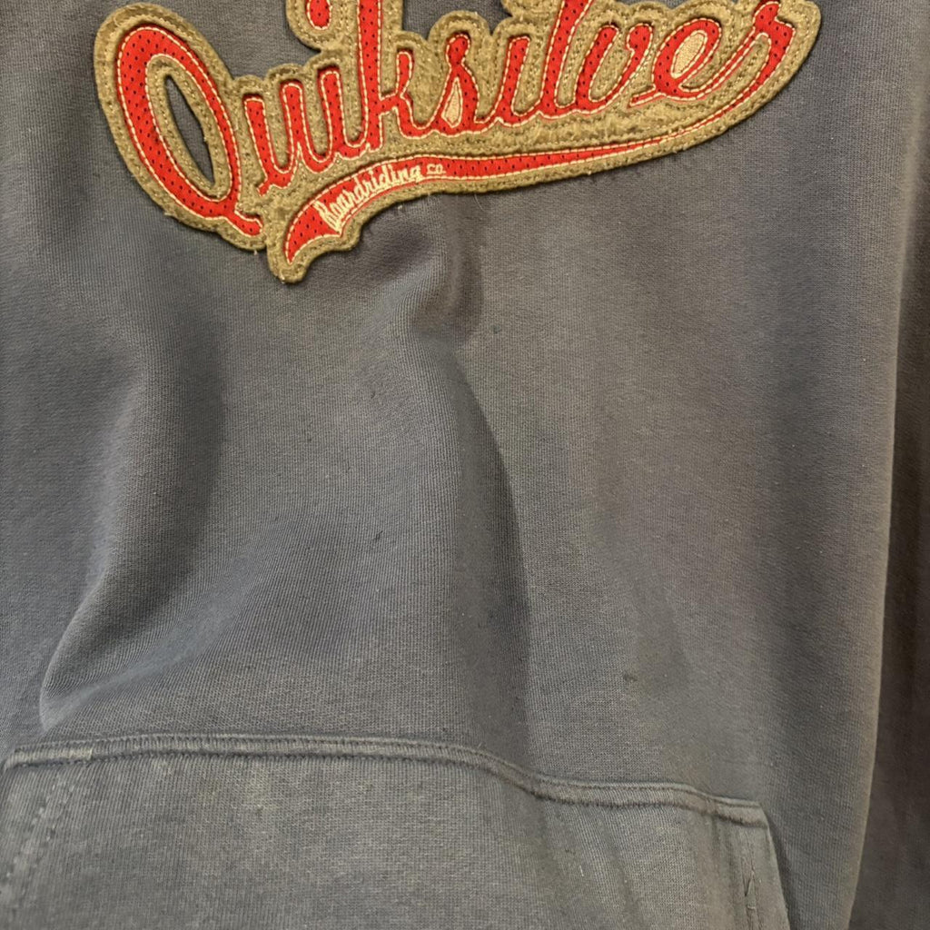 Vintage Quiksilver Hoodie Mens XL Blue Centre Spellout Logo Jumper Pullover Skate Surf Y2K 90s 2000s