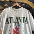 Vintage Atlanta Olympics 1996 T shirt GRey Faded Sports Flame Graphic Print Single Stitch Tee Top 90s Y2K 00s