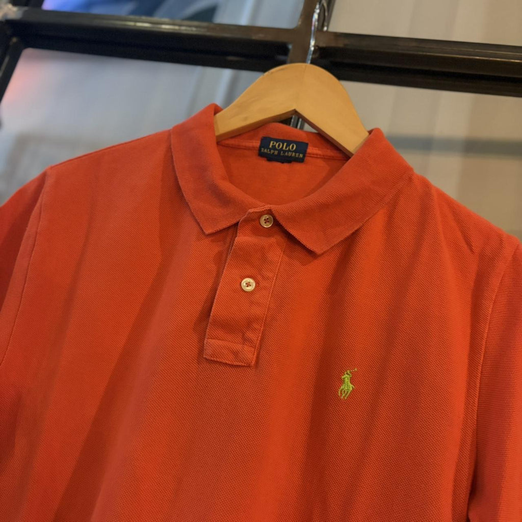 POL528F - Vintage Retro Ralph Lauren Plain Orange Polo Shirt Short Sleeve collared button up top  #Y2K #preppy #chiefkeef #oldmoney #ralphlauren