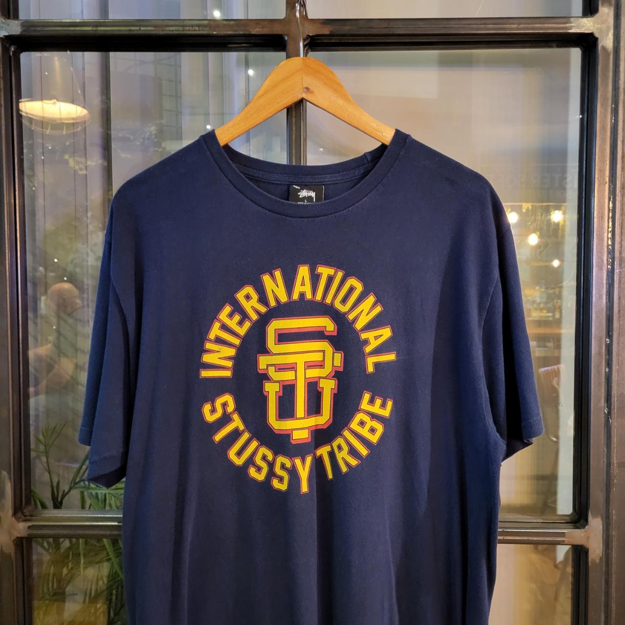 TEE252-U - Vintage Retro Essential Stussy International Tribe Navy graphic print Top Tee T-shirt 90s 00s Y2K wide boxy oversized fit