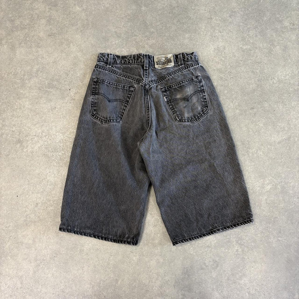 Vintage Levi’s Silvertab Jorts Mens Black Wash Denim Jean Shorts Baggy Knee Length Wide Leg Skate Surf Hip Hop 00s Y2K
