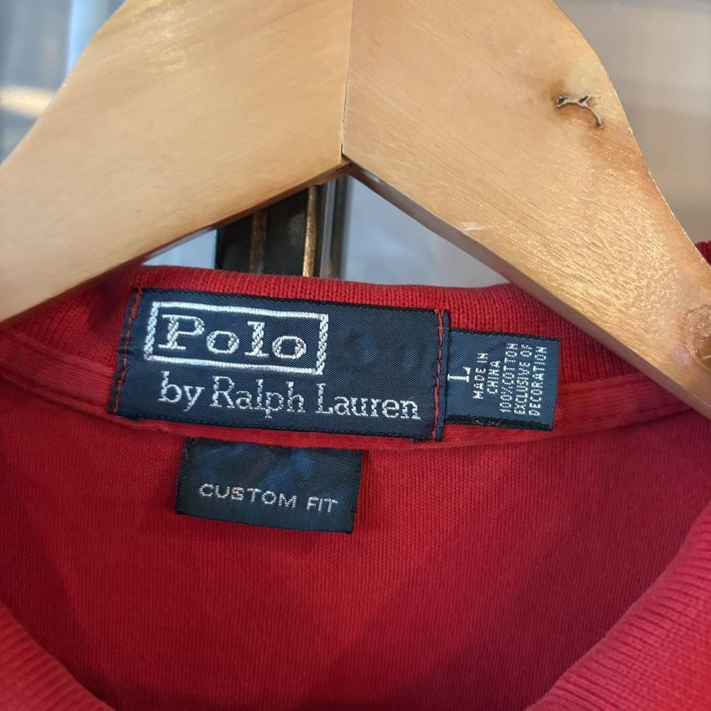 POL390-F - Vintage Retro Ralph Lauren Red Plain Polo Shirt Short Sleeve collared button up top  #Y2K #preppy #chiefkeef #oldmoney #ralphlauren