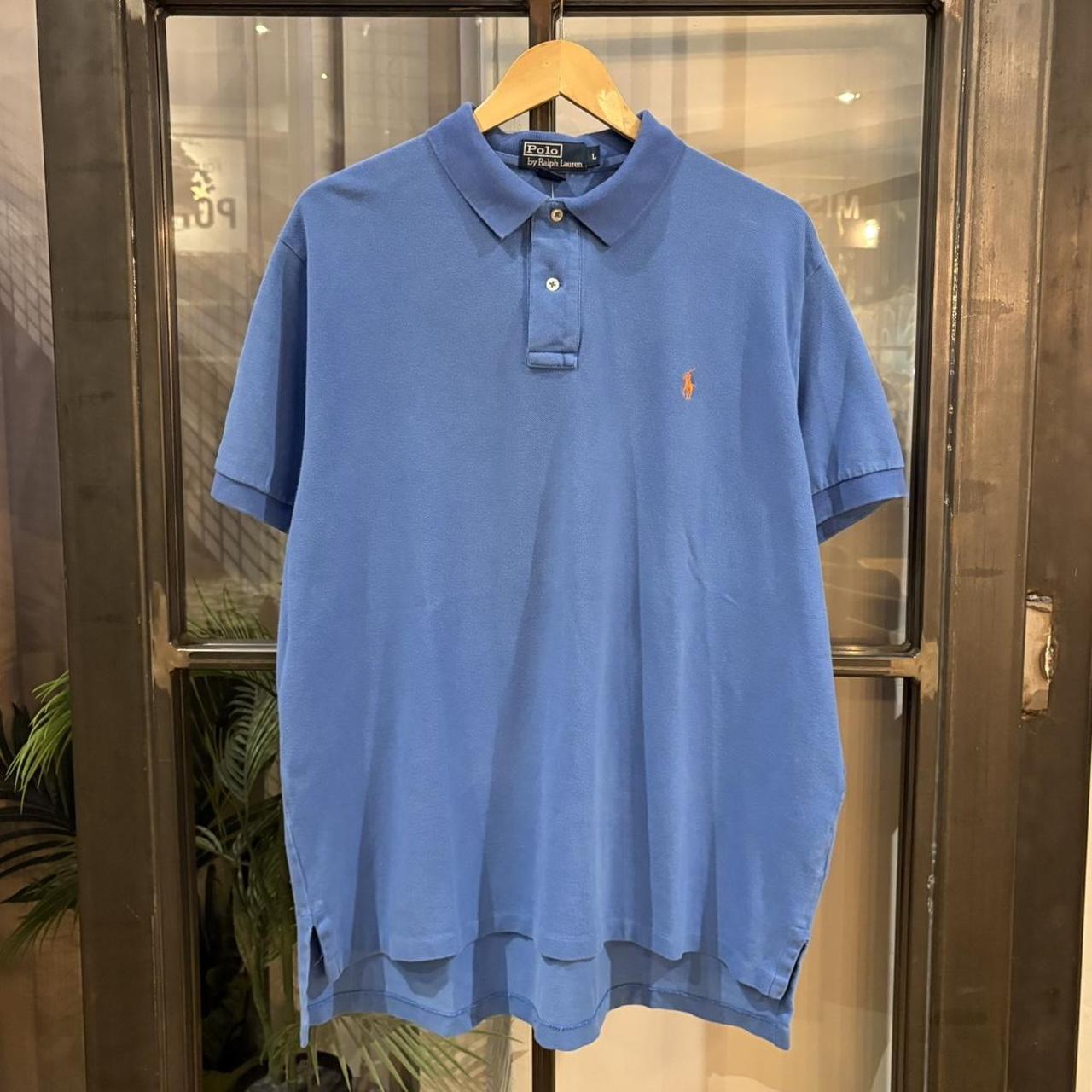 BR1912ADI-F - Vintage Retro Ralph Lauren Plain Blue Polo Shirt Short Sleeve collared button up top  #Y2K #preppy #chiefkeef #oldmoney #ralphlauren