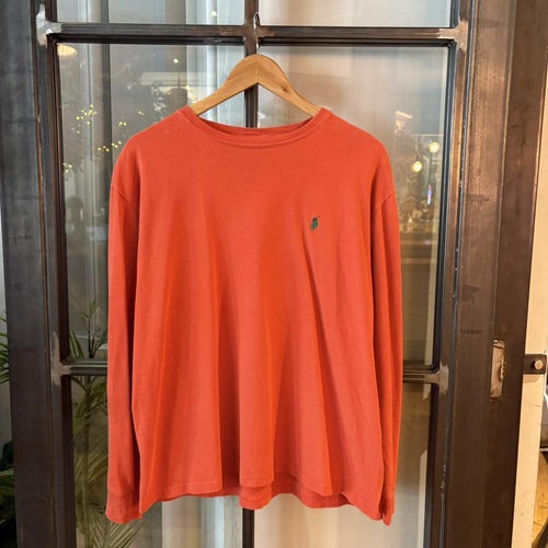0225D83 - Vintage Retro Essential Polo Ralph Lauren Longsleeve Orange Top Tee T-shirt #90s #preppy #top #oldmoney #ralphlauren