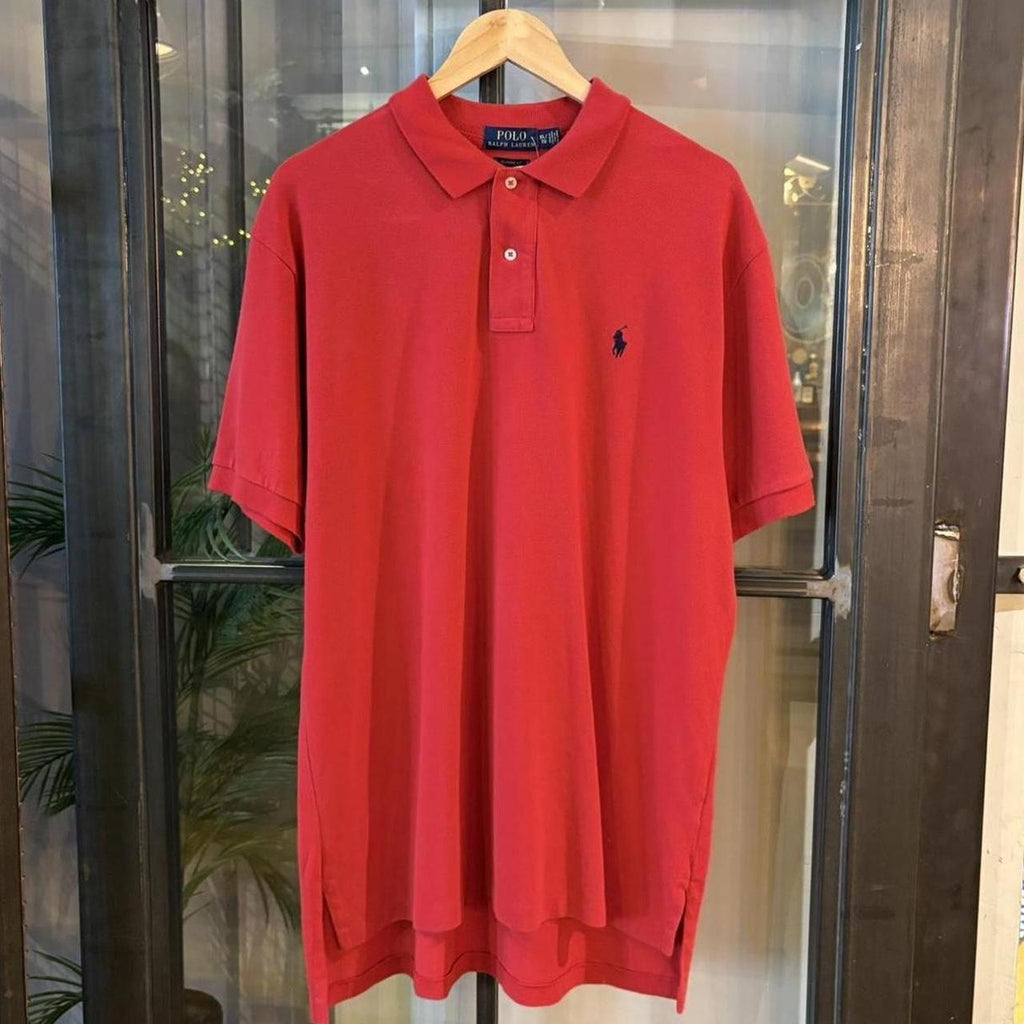 POL421F - Vintage Retro Ralph Lauren Plain Red Polo Shirt Short Sleeve collared button up top  #Y2K #preppy #chiefkeef #oldmoney #ralphlauren