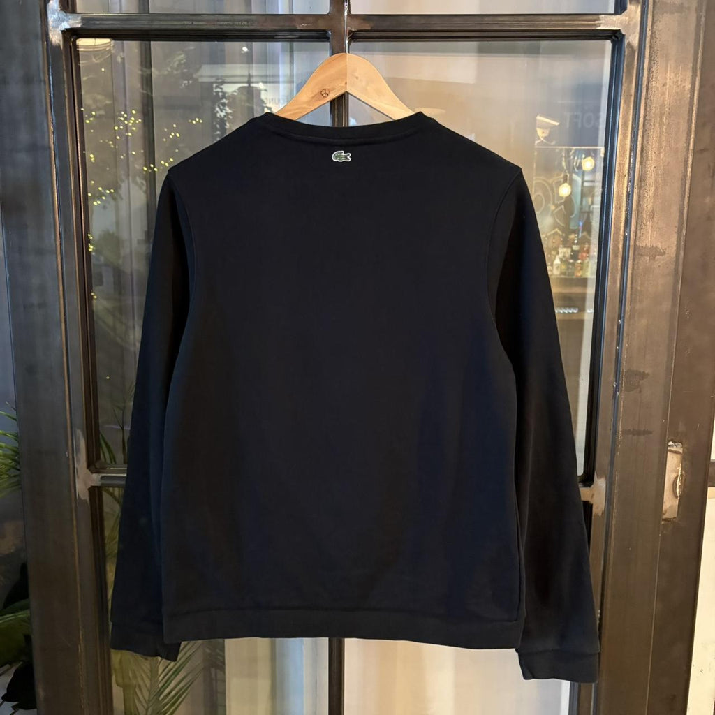 SWT398 - Vintage Retro Essential Black Lacoste Crewneck Jumper Sweatshirt with big spellout print logo #90s #preppy #essential #lacoste #y2k