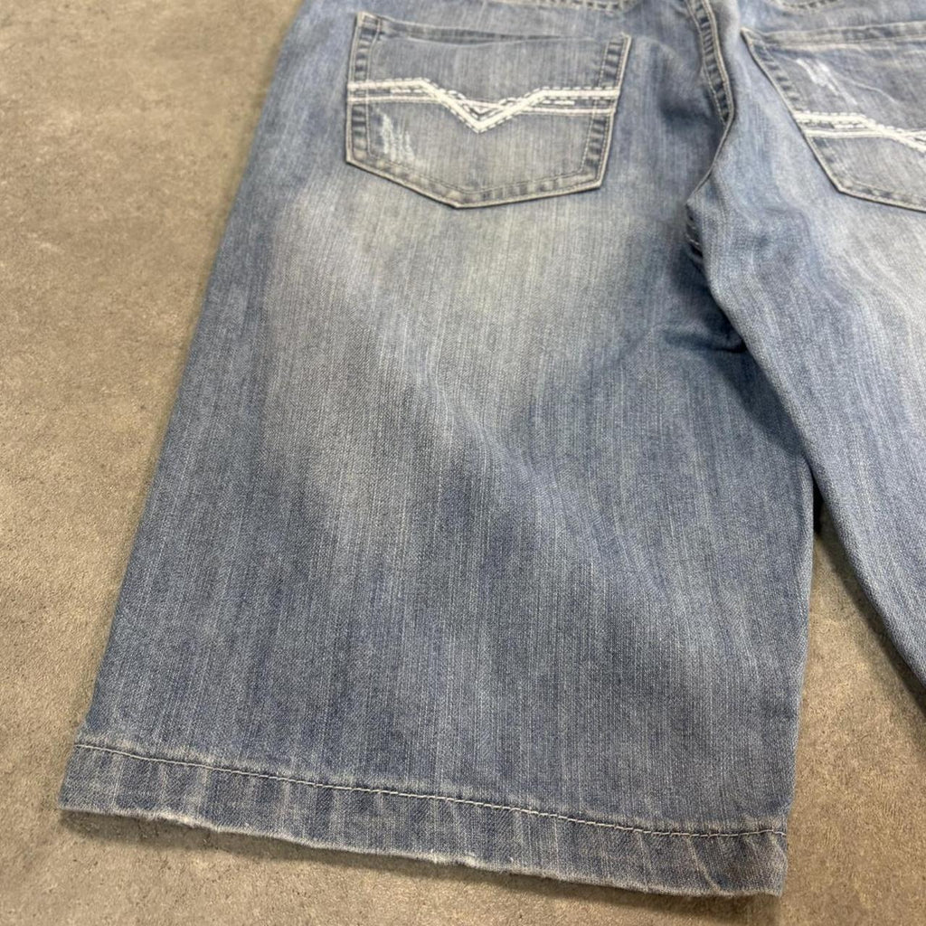 Vintage Light Blue Wash Jorts 36” Baggy Wide Leg Skate Surf Denim Jean Shorts Hip Hop Streetwear Y2K