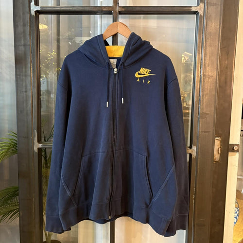 0325G50F - Vintage Retro Essential Navy Nike Air Max Full Zip Up Sweatshirt Hoodie with big spellout back embroidered logo and small chest logo #airmax #sportswear #essential #nike #y2k