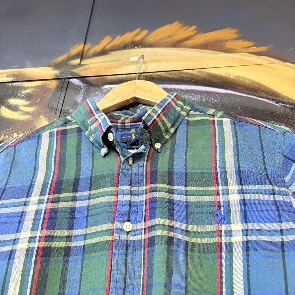 BR1912ALV-P - Vintage Ralph Lauren Blue and Green Check Longsleeve collared button up polo shirt top #Y2K #preppy #chiefkeef #smartcasual #oldmoney