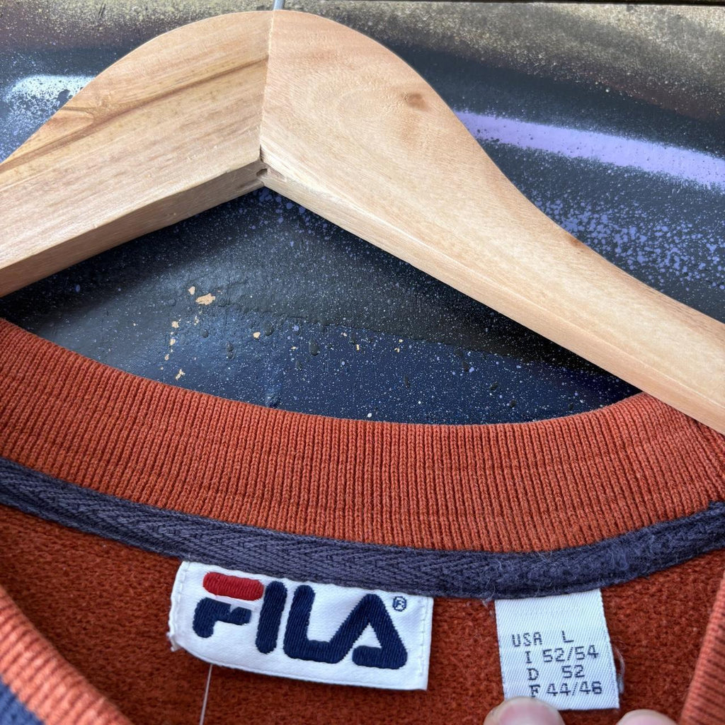 Vintage Fila Sweatshirt Mens Large Orange Spell Out Pullover Jumper Top 90s Y2K 00s