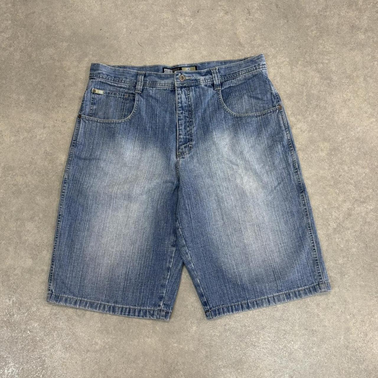 Vintage Blue Wash Southpole Jorts Mens 38” Baggy Wide Leg Skate Surf Denim Jean Shorts Hip Hop Streetwear Y2K