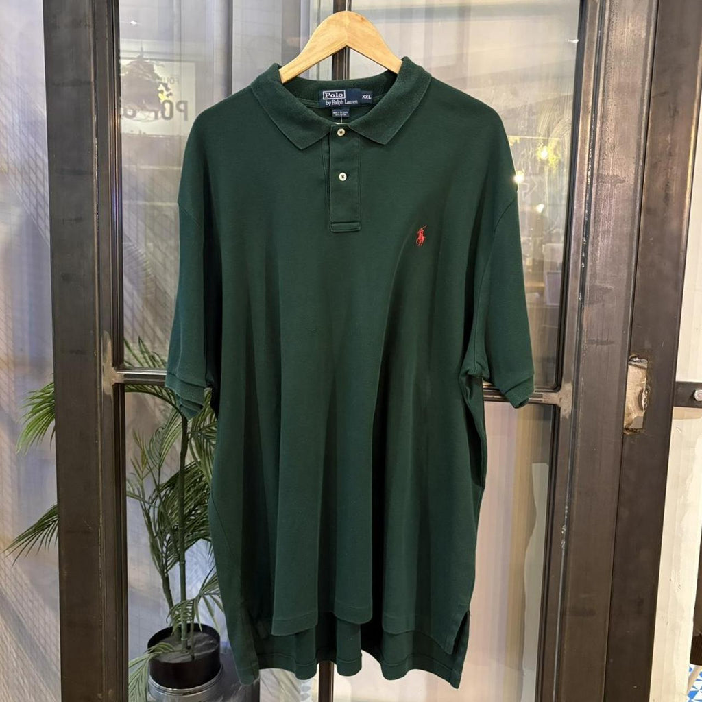 BR2306BP-P - Vintage Retro Ralph Lauren Dark Green Polo Shirt Short Sleeve collared button up top  #Y2K #preppy #chiefkeef #oldmoney #ralphlauren