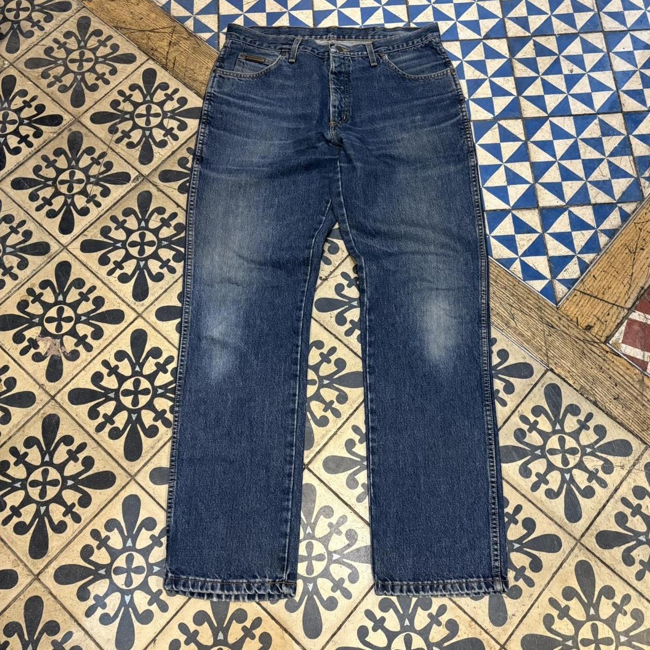 0125A75BR - Vintage retro essential  Wrangler Dark Blue Wash Denim Jeans Trousers pants #denim #wrangler #denimjeans