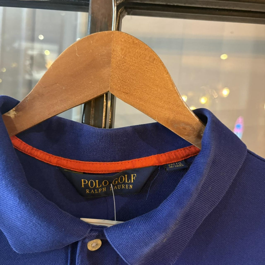 POL583F - Vintage Retro Ralph Lauren Blue Polo Shirt Short Sleeve collared button up top  #Y2K #preppy #chiefkeef #oldmoney #ralphlauren