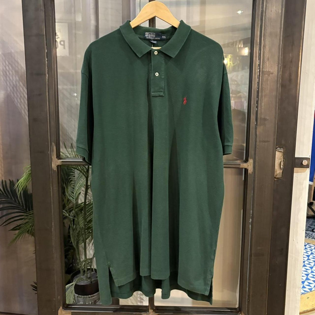 BR1912C-F - Vintage Retro Ralph Lauren Plain Dark Green Polo Shirt Short Sleeve collared button up top  #Y2K #preppy #chiefkeef #oldmoney #ralphlauren