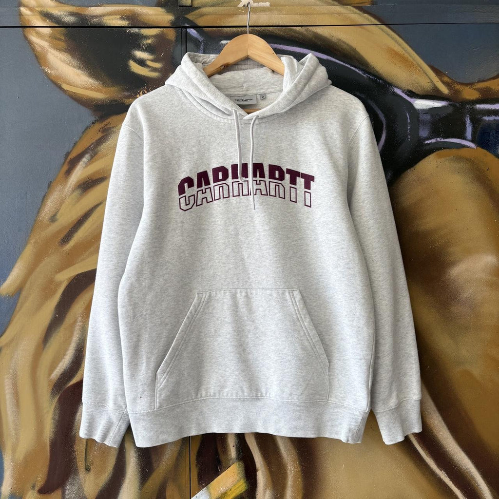Carhartt WIP Hoodie Mens Medium Grey District Logo Graphic Print Sweatshirt Pullover Jumper Top 90s Y2K 00s