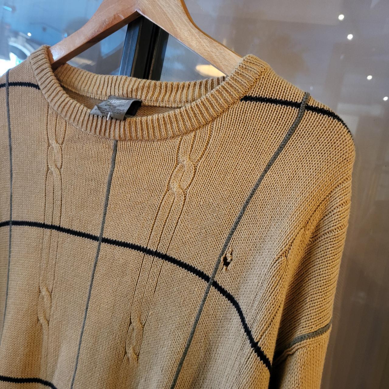 KNT200 - Vintage Retro Essential Mens multicoloured tan beige patterned argyle golf grandpa knitted cosby sweatshirt jumper crewneck true vintage 90s y2k