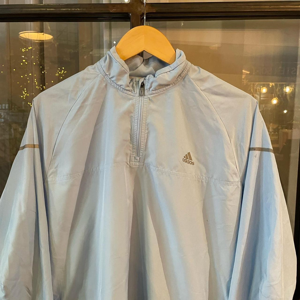 SWT568BR - Vintage Retro Essential Baby Blue Adidas Reflective Lightweight 1/4 Zip up jacket windbreaker #sportswear #y2k #90s #adidas #lightweight