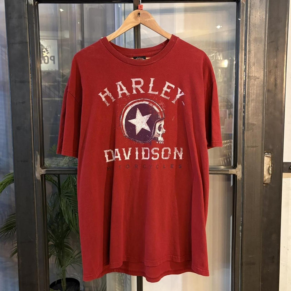 BR2401BM-P - Vintage Retro Essential Burgundy Red Harley Davidson Graceland, Memphis Graphic Print Top Tee T-shirt #graphic #motorcycles #biker #harley #harleydavidson