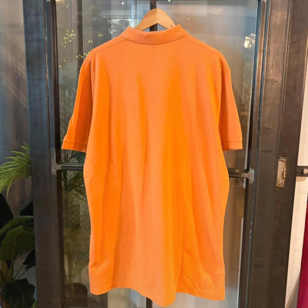 POL407-F - Vintage Retro Ralph Lauren Orange Plain Polo Shirt Short Sleeve collared button up top  #Y2K #preppy #chiefkeef #oldmoney #ralphlauren