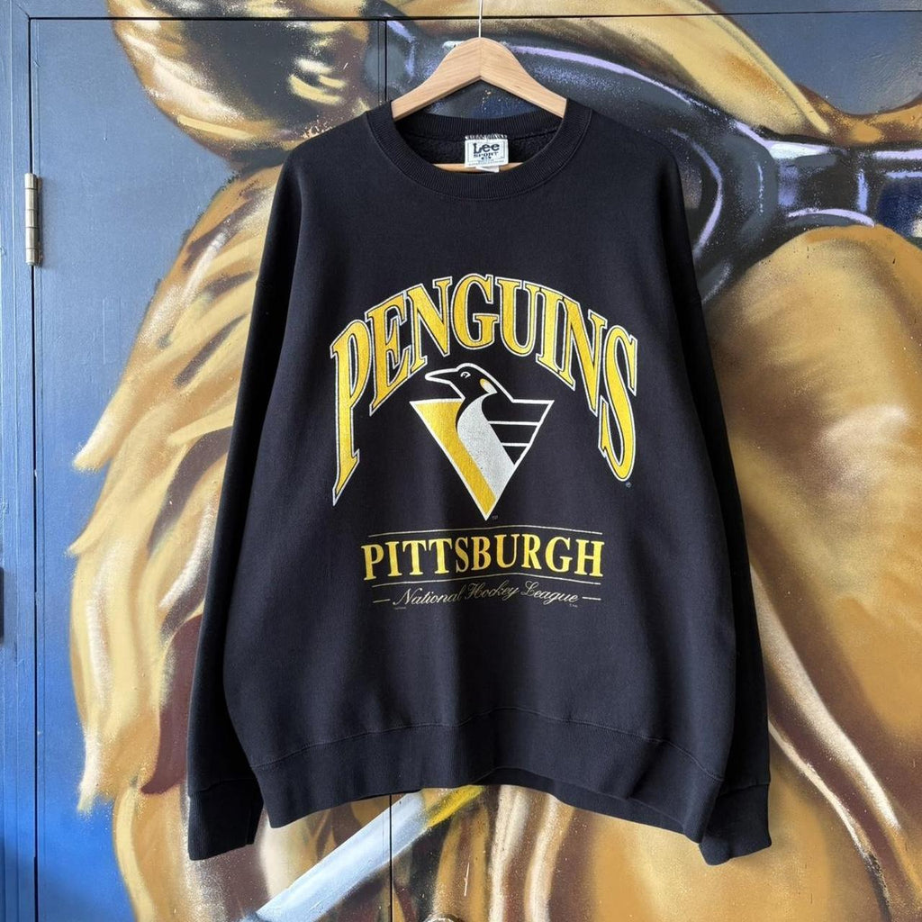 Vintage Pittsburgh Penguins Sweatshirt Mens XL Black NHL Ice Hockey Jumper Lee Sport USA 90s Y2K