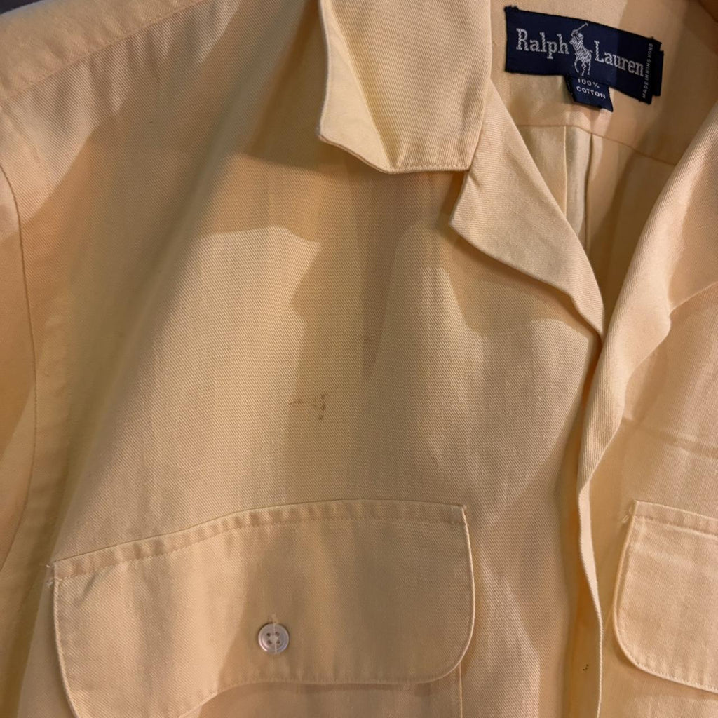 RLS124-P - Vintage Ralph Lauren Pale Yellow Plain Longsleeve collared button up shirt top #Y2K #preppy #chiefkeef #safari #oldmoney