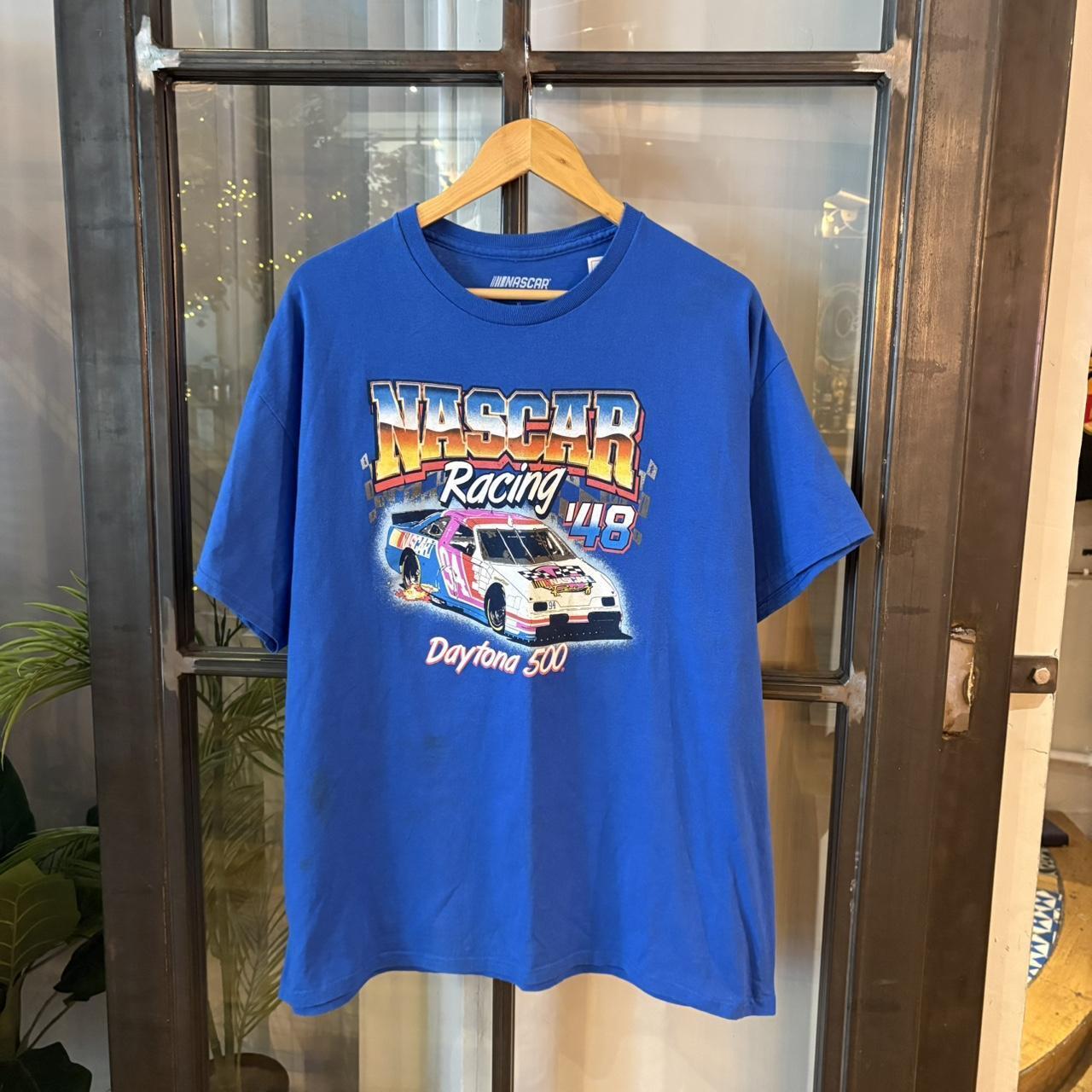 TEE407BR - Vintage Retro Essential Blue Nascar Racing 48 Daytona 500 Graphic Print Top Tee T-shirt #90s #graphic #nascar #racing #racer