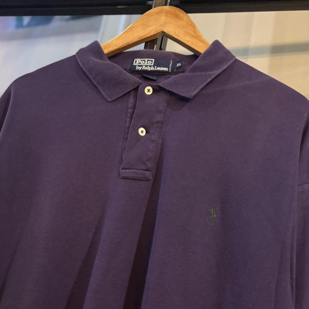 POL526F - Vintage Retro Ralph Lauren Plain Purple Polo Shirt Short Sleeve collared button up top  #Y2K #preppy #chiefkeef #oldmoney #ralphlauren